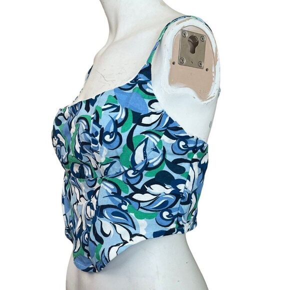 Midnight Sky M Crop Top Boning Adjustable Straps Bandana Blue Elastic Back - Picture 2 of 4